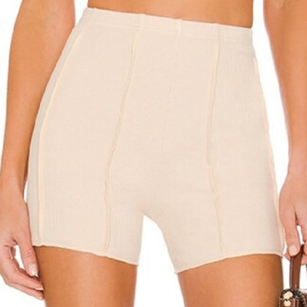 Superdown Lizzy Bike Shorts Tan Ribbed Stretch High Rise Sz XS Pull On Women's